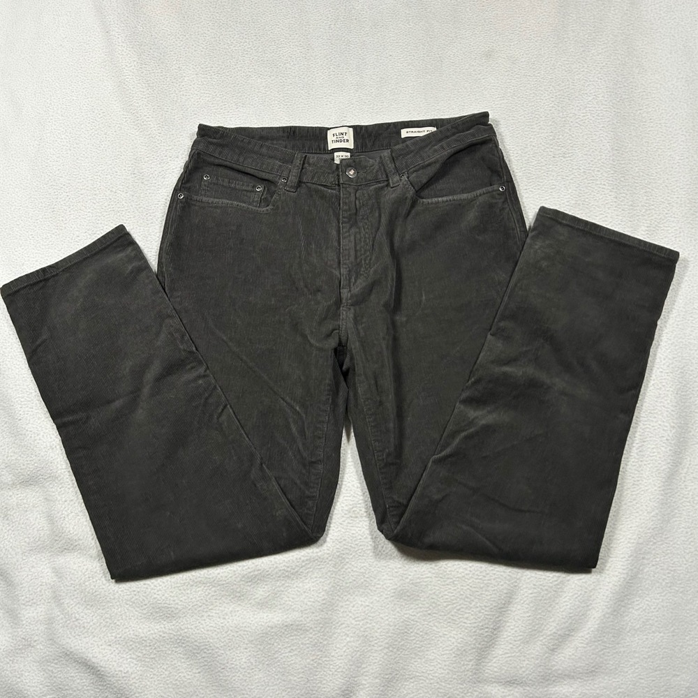 Flint and Tinder Straight Fit Corduroy Pants Mens 32x30 Charcoal Grey Preppy